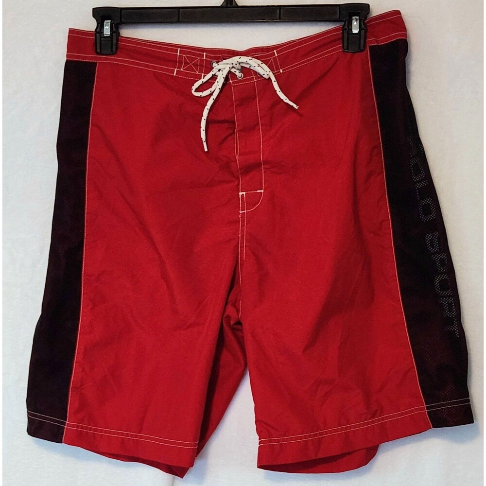Vintage 90s Polo Sport Mens 34 Ralph Lauren Board Shorts Red Spellout Nylon Surf
